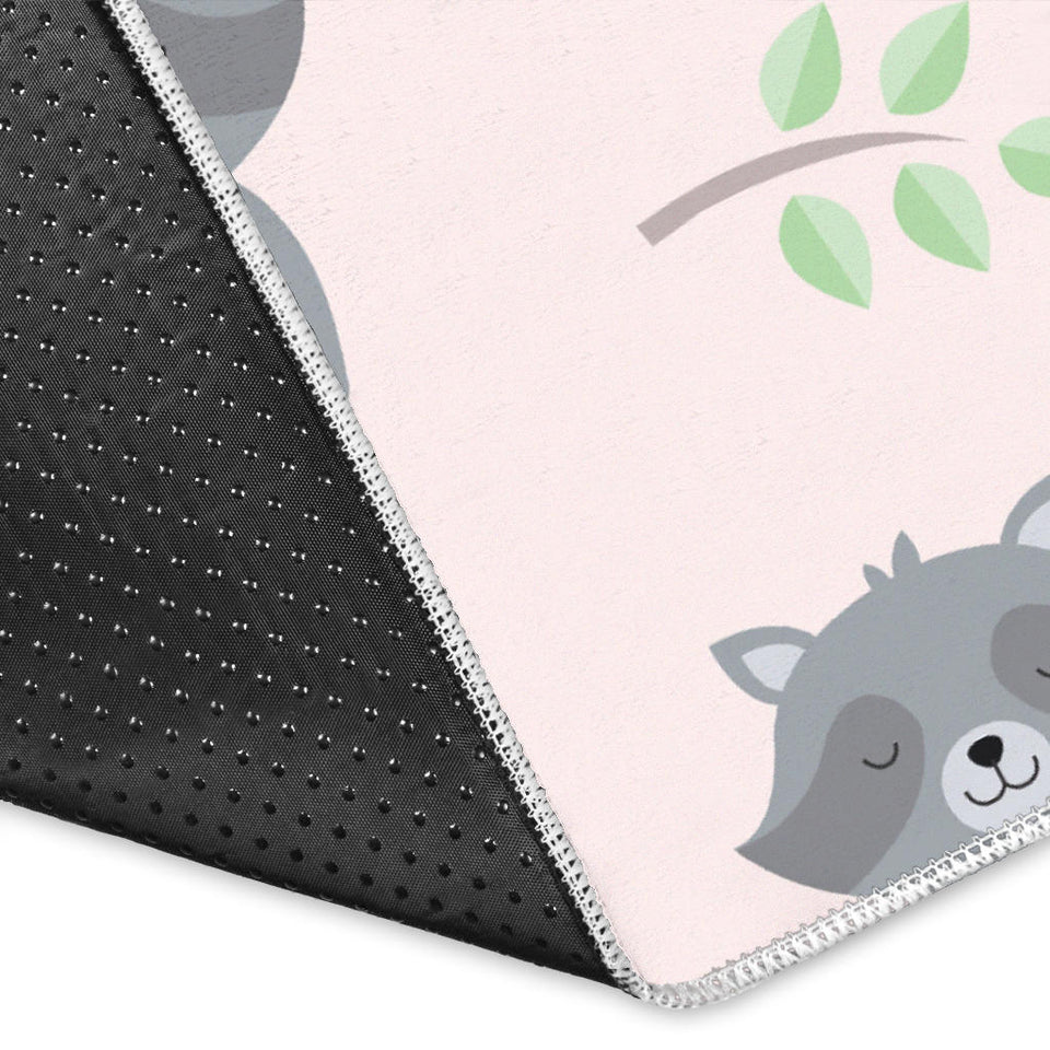 Cute Raccoons Leaves Pattern Area Rug