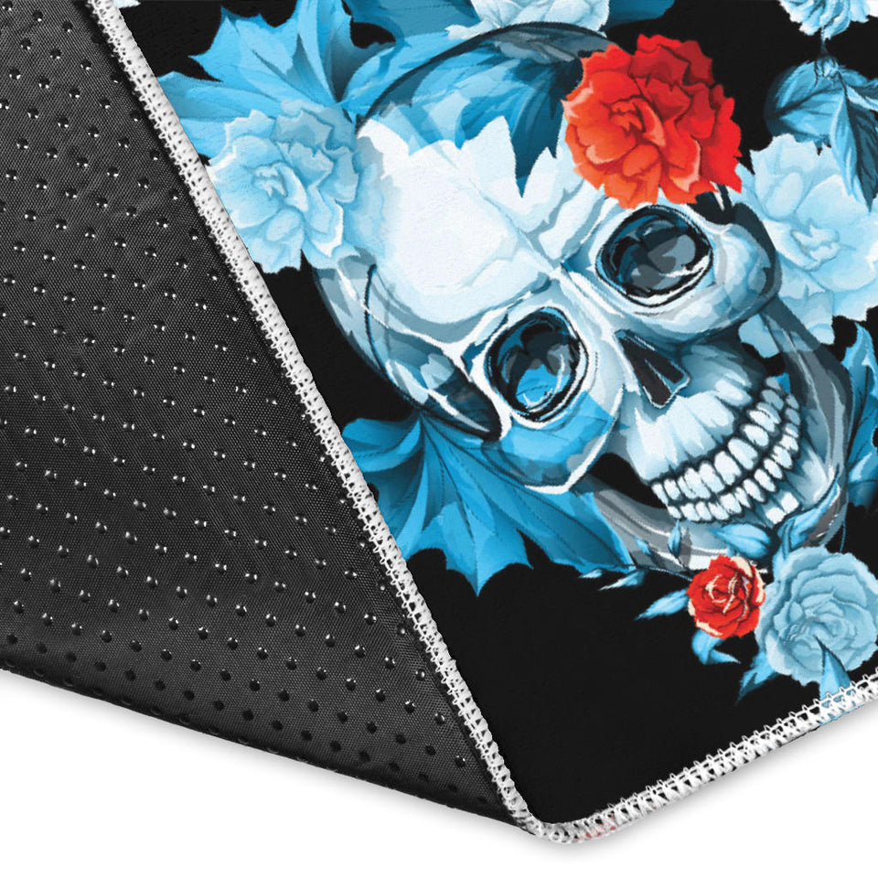 Skull Flower Roses Leave Pattern Area Rug