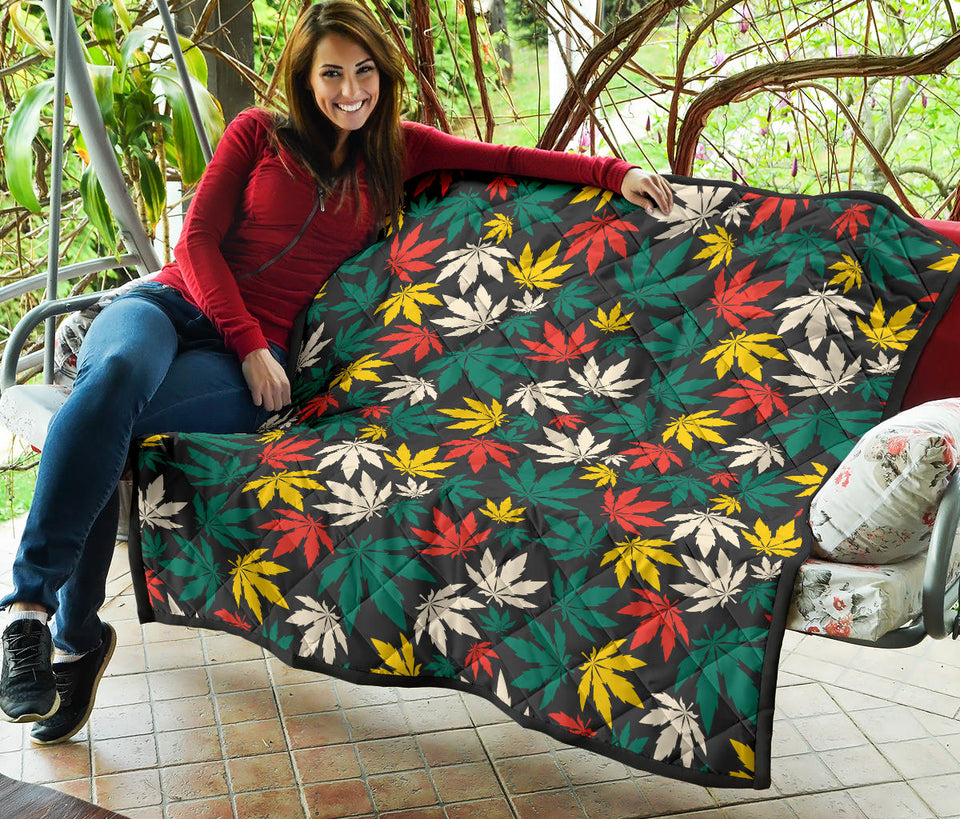 Canabis Marijuana Weed Pattern Print Design 02 Premium Quilt