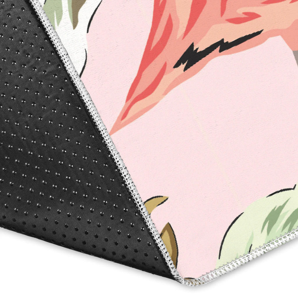 Pink Flamingo Birds Pineapples Hibiscus Flower Pattern Area Rug