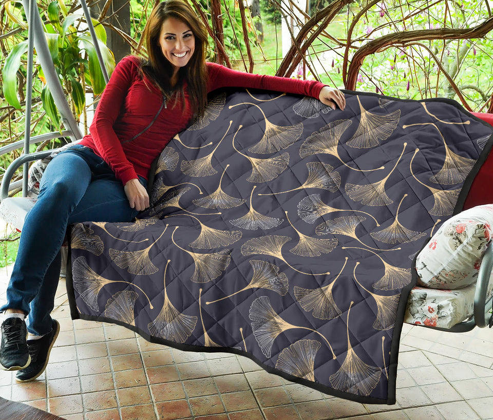 Gold Ginkgo Leaves Premium Quilt