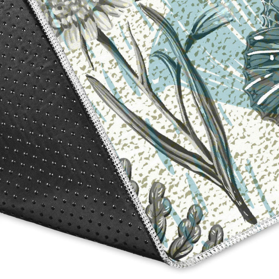 Dragonfly Butterfly Plants Insect Flower Vintage Style Pattern Area Rug