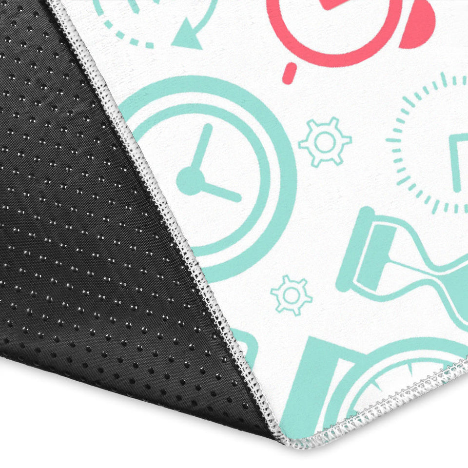 Clock Time Pattern Blackground Area Rug