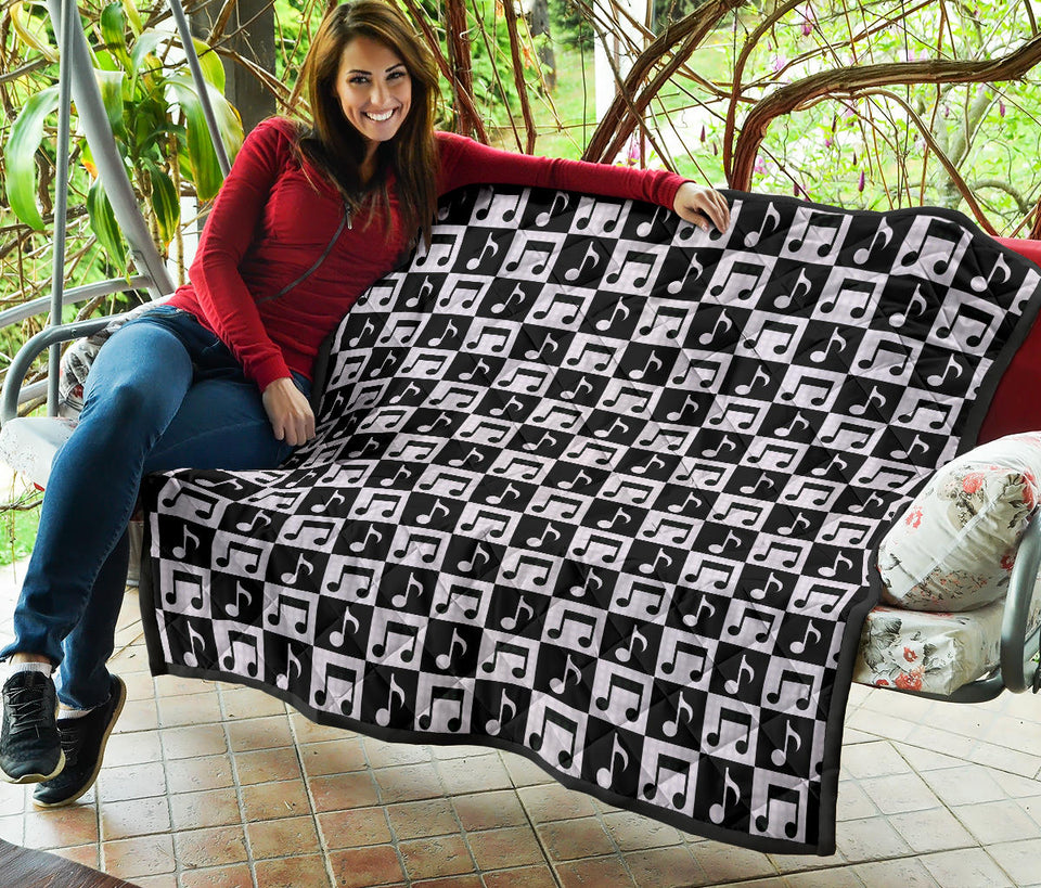 Music Notes Pattern Print Design 01 Premium Quilt