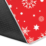Snowflake Pattern Red Background Area Rug