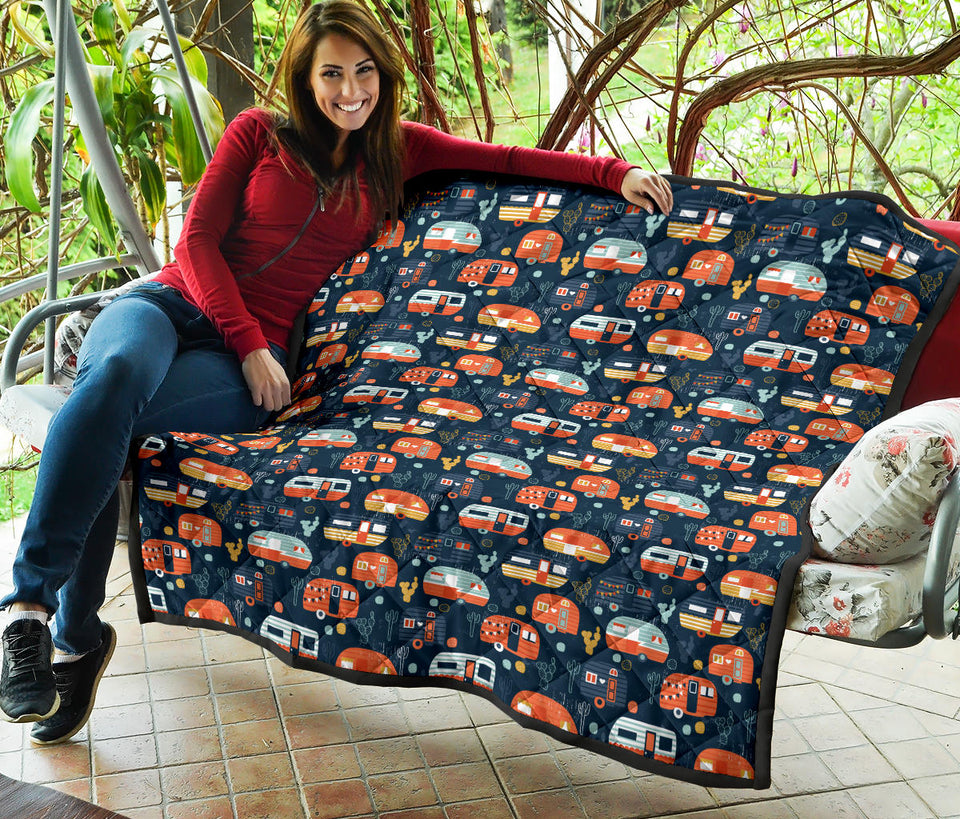 Camper Van Pattern Print Design 05 Premium Quilt