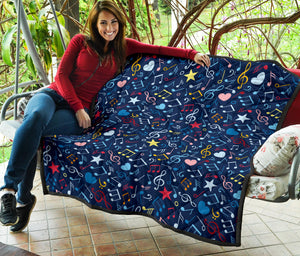 Music Notes Pattern Print Design 03 Premium Quilt