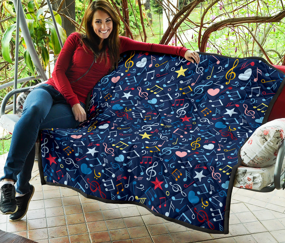 Music Notes Pattern Print Design 03 Premium Quilt
