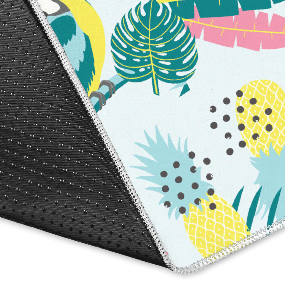 Cute Parrot Toucan Flamingo Cactus Exotic Leaves Pattern Area Rug