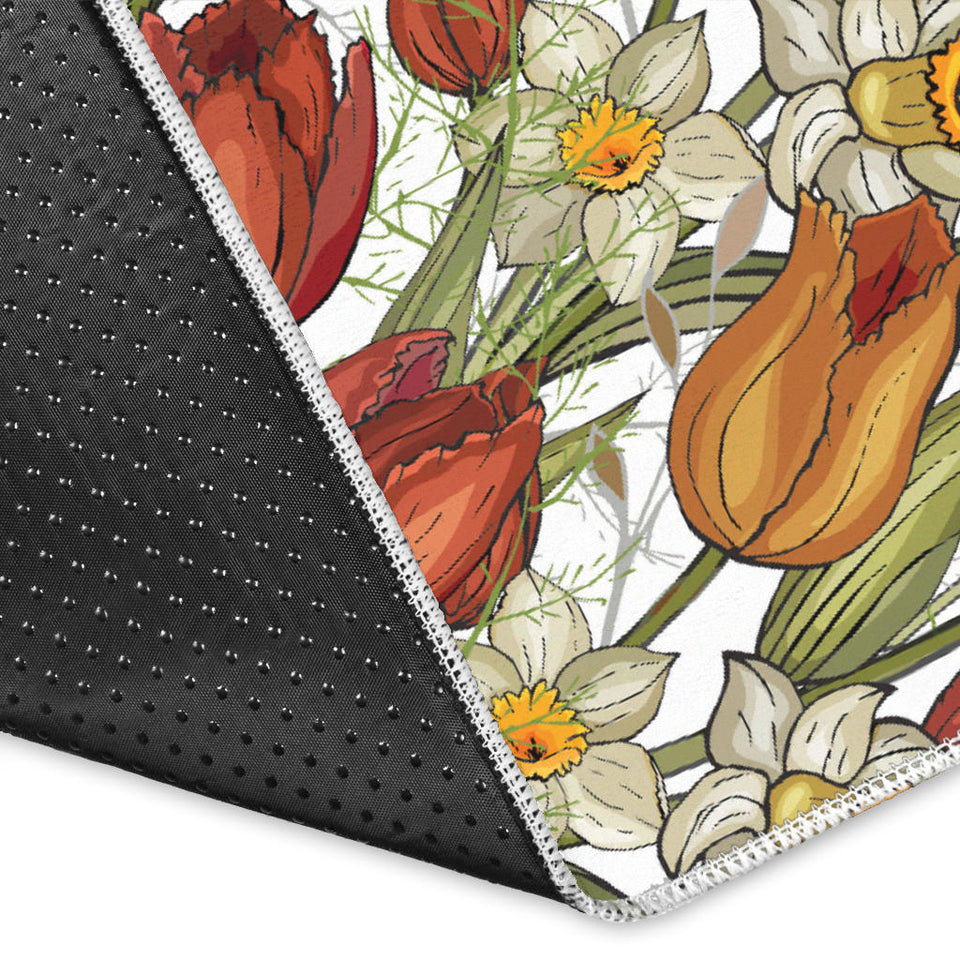 Red Tulips And Daffodils Pattern Area Rug