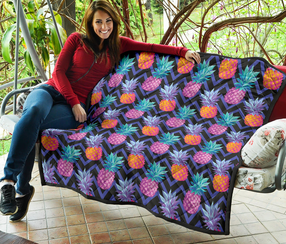 Pineapples Pattern Zigzag Background Premium Quilt