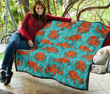 Octopus Turquoise Background Premium Quilt