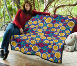 Passion Fruit Blue Background Premium Quilt