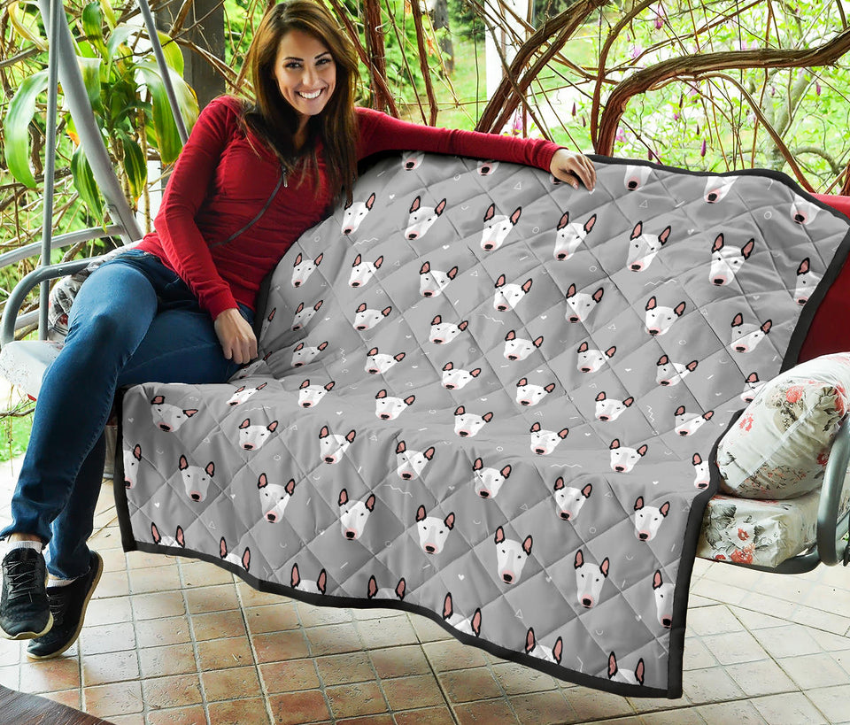 Bull Terrier Pattern Print Design 05 Premium Quilt