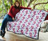 Purple Seahorse Blue Coral Pattern Premium Quilt