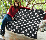 Cute White Rabbit Polka Dots Black Background Premium Quilt
