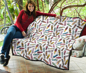 Skate Board Pattern Print Design 05 Premium Quilt