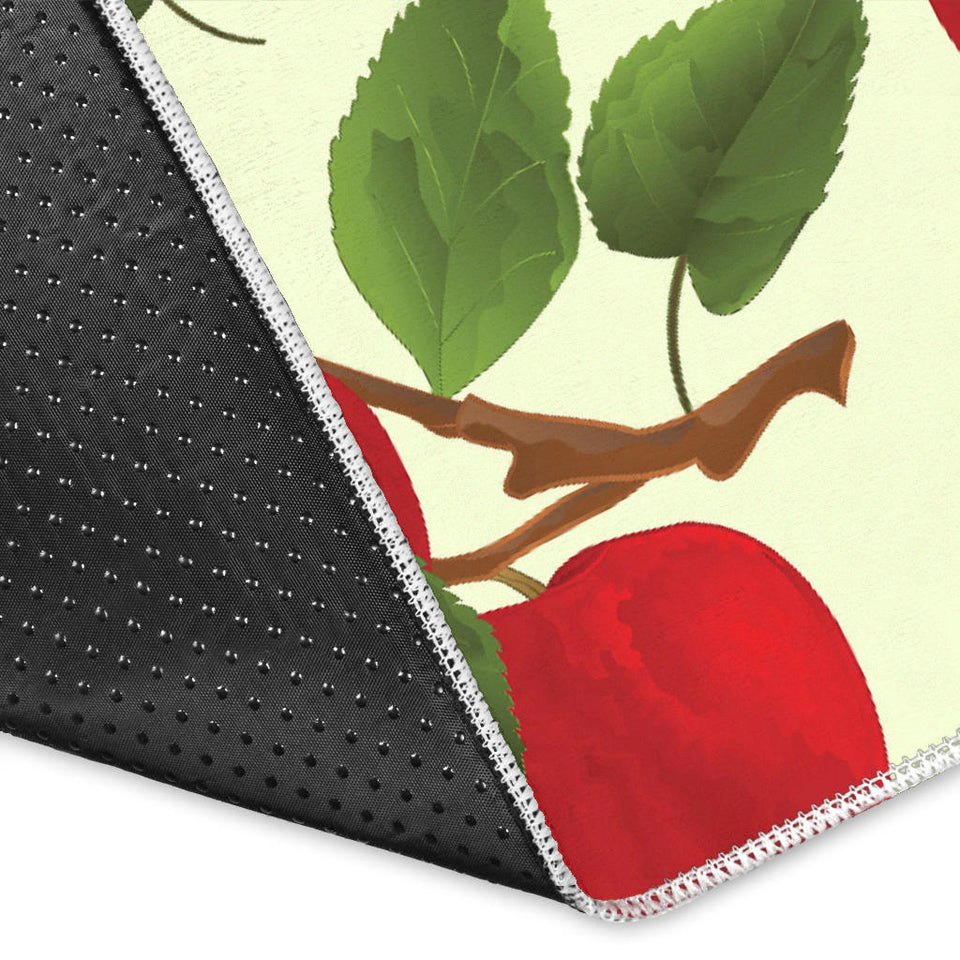 Red Apples Leaves Pattern Area Rug