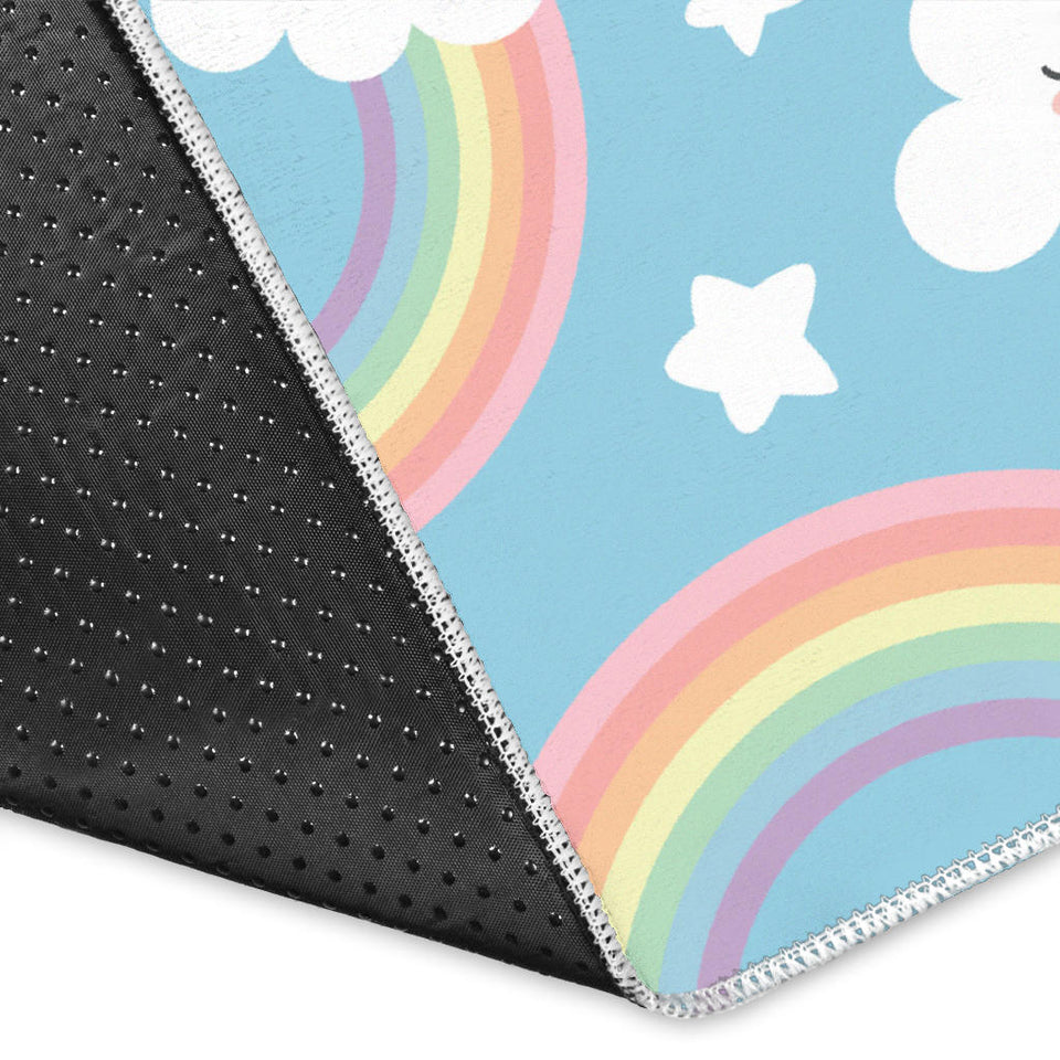 Cute Rainbow Clound Star Pattern Blue Background Area Rug