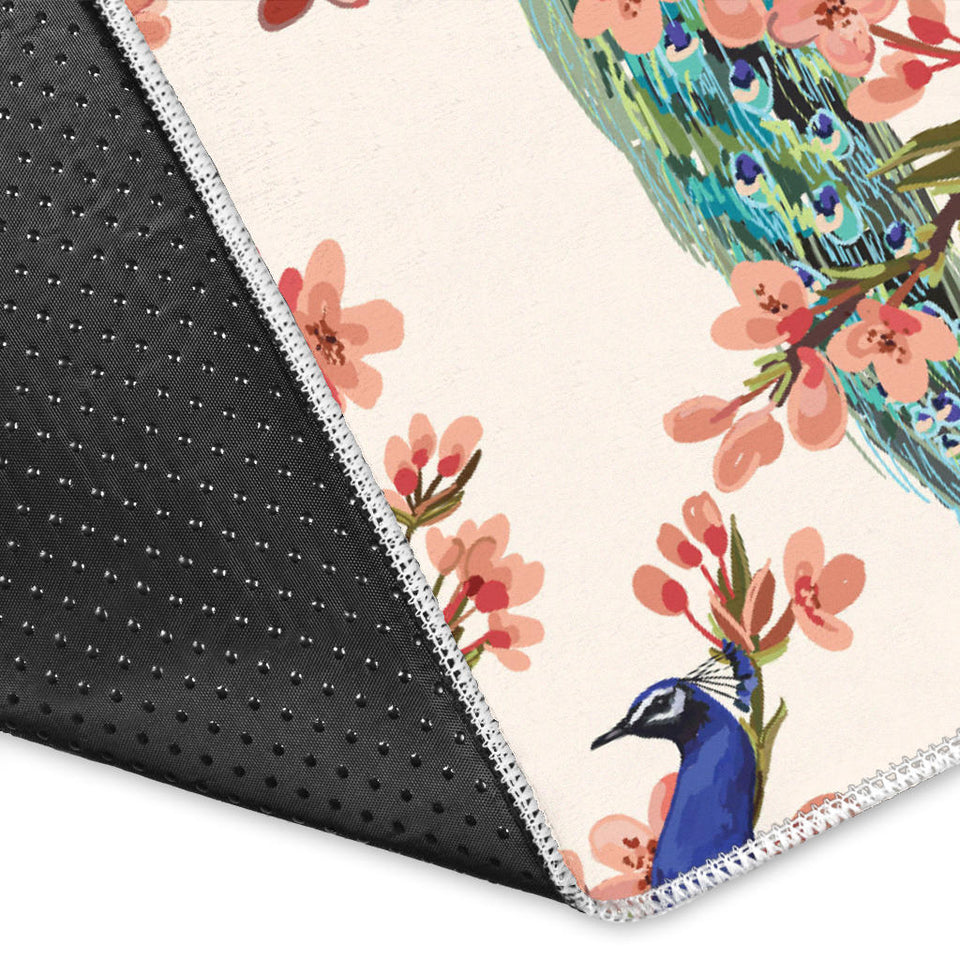 Peacock Tropical Flower Pattern Area Rug