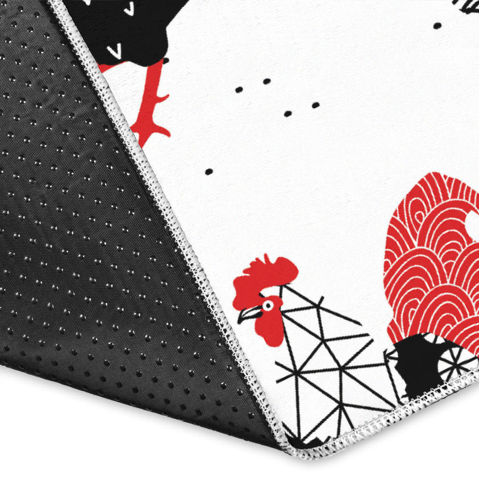 Cool Rooster Chicken Cock Floral Ornament Background Area Rug