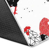 Cool Rooster Chicken Cock Floral Ornament Background Area Rug