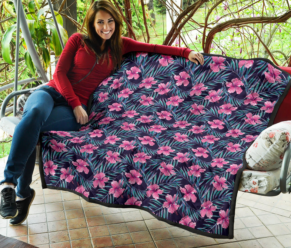 Hibiscus Pattern Print Design 05 Premium Quilt