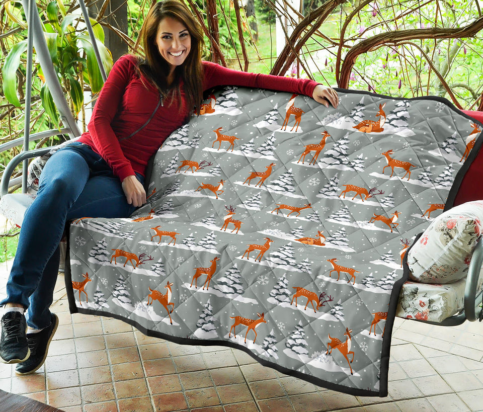 Beautiful Deers Winter Christmas Premium Quilt
