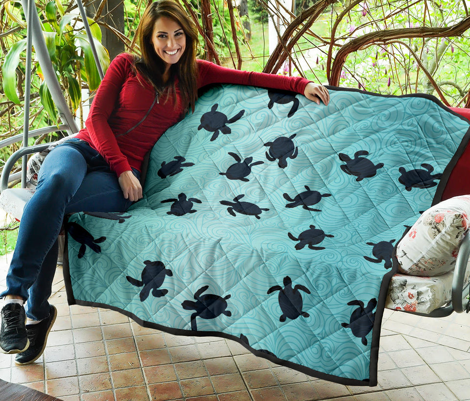 Sea Turtle With Blue Ocean Backgroud Premium Quilt