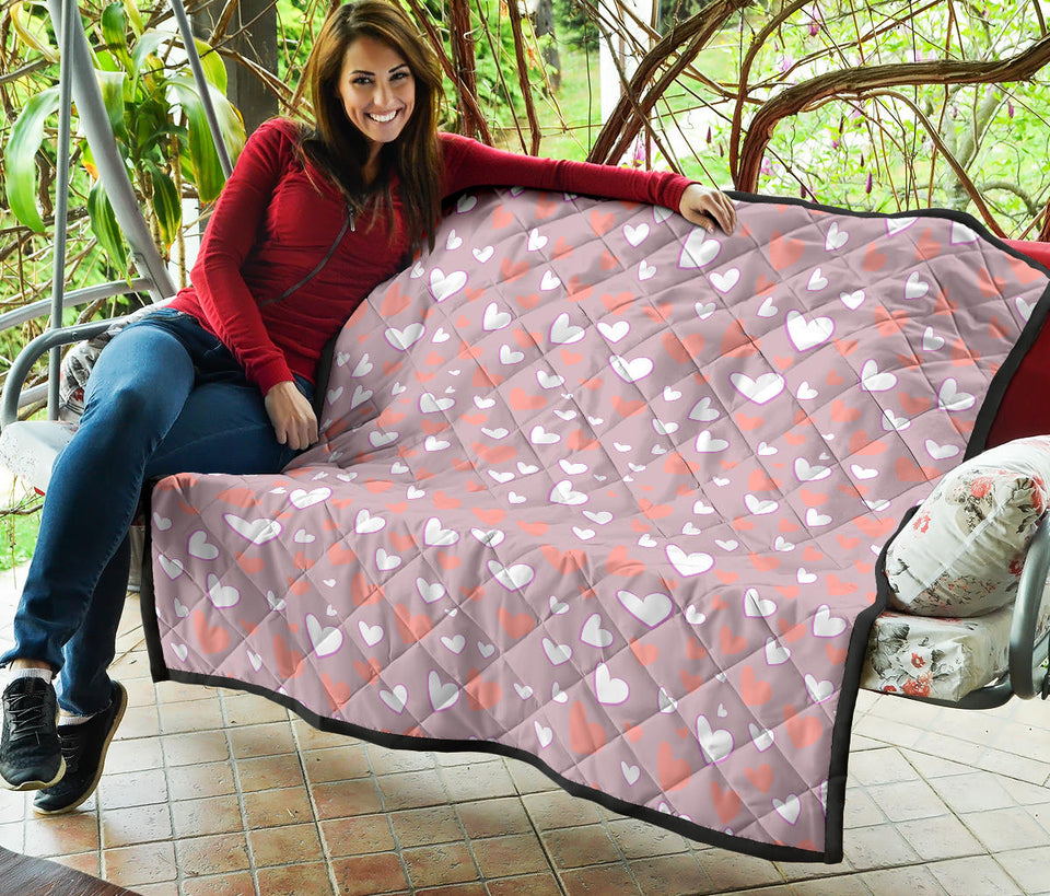 Coral White Heart Pattern Premium Quilt