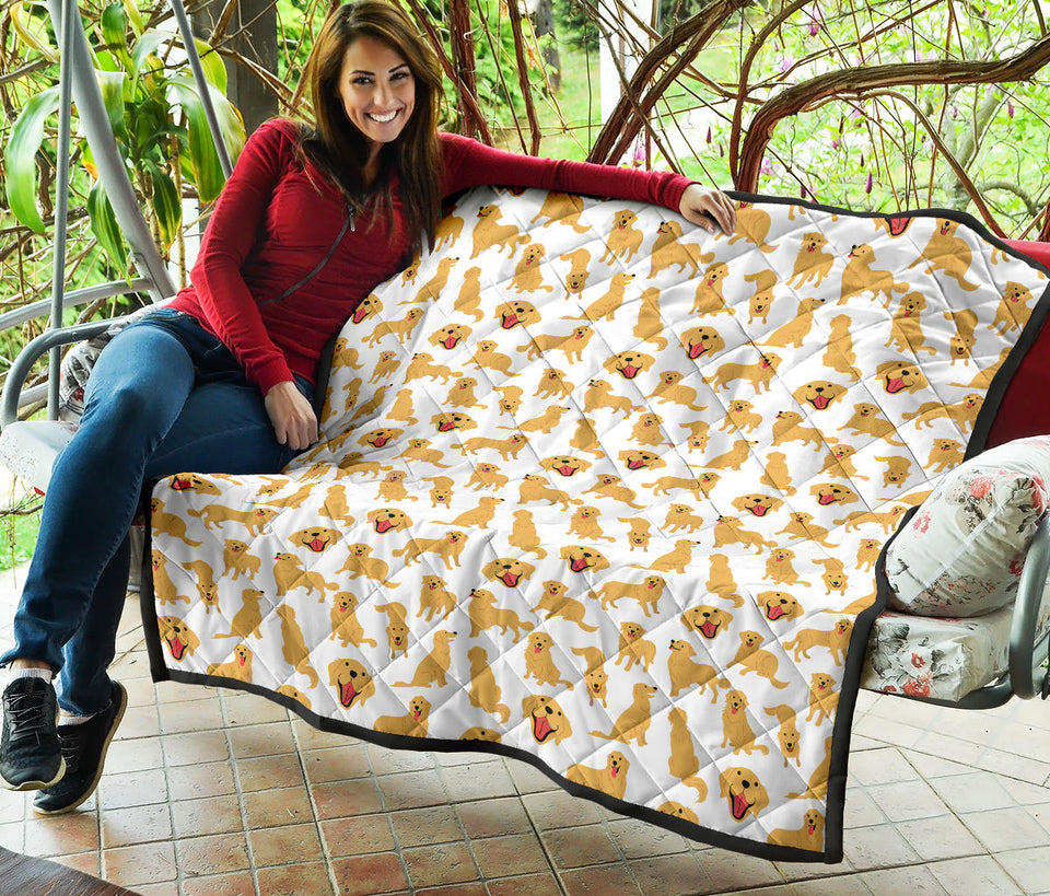 Golden Retriever Pattern Print Design 05 Premium Quilt