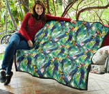 Colorful Parrot Exotic Flower Leaves Premium Quilt