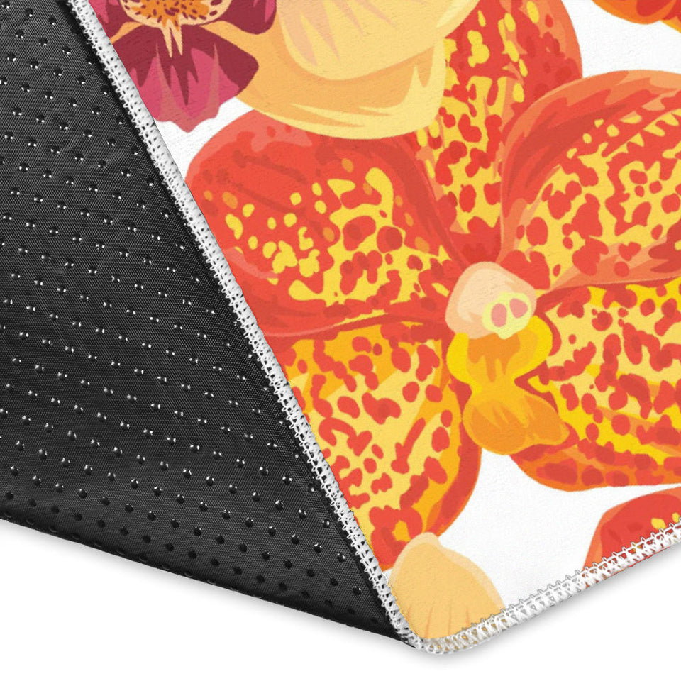 Orange Yellow Orchid Flower Pattern Background Area Rug
