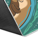 Cute Brown Sea Otters Ornamental Seaweed Corals Green Water Area Rug