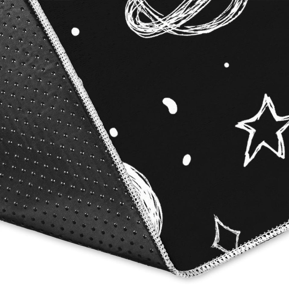 Hand Drawn Space Rocket Star Planet Area Rug