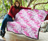 Pink Flamingo Flower Pattern Premium Quilt