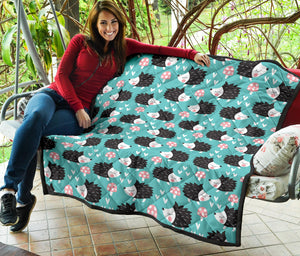 Hedgehog Pattern Print Design 03 Premium Quilt