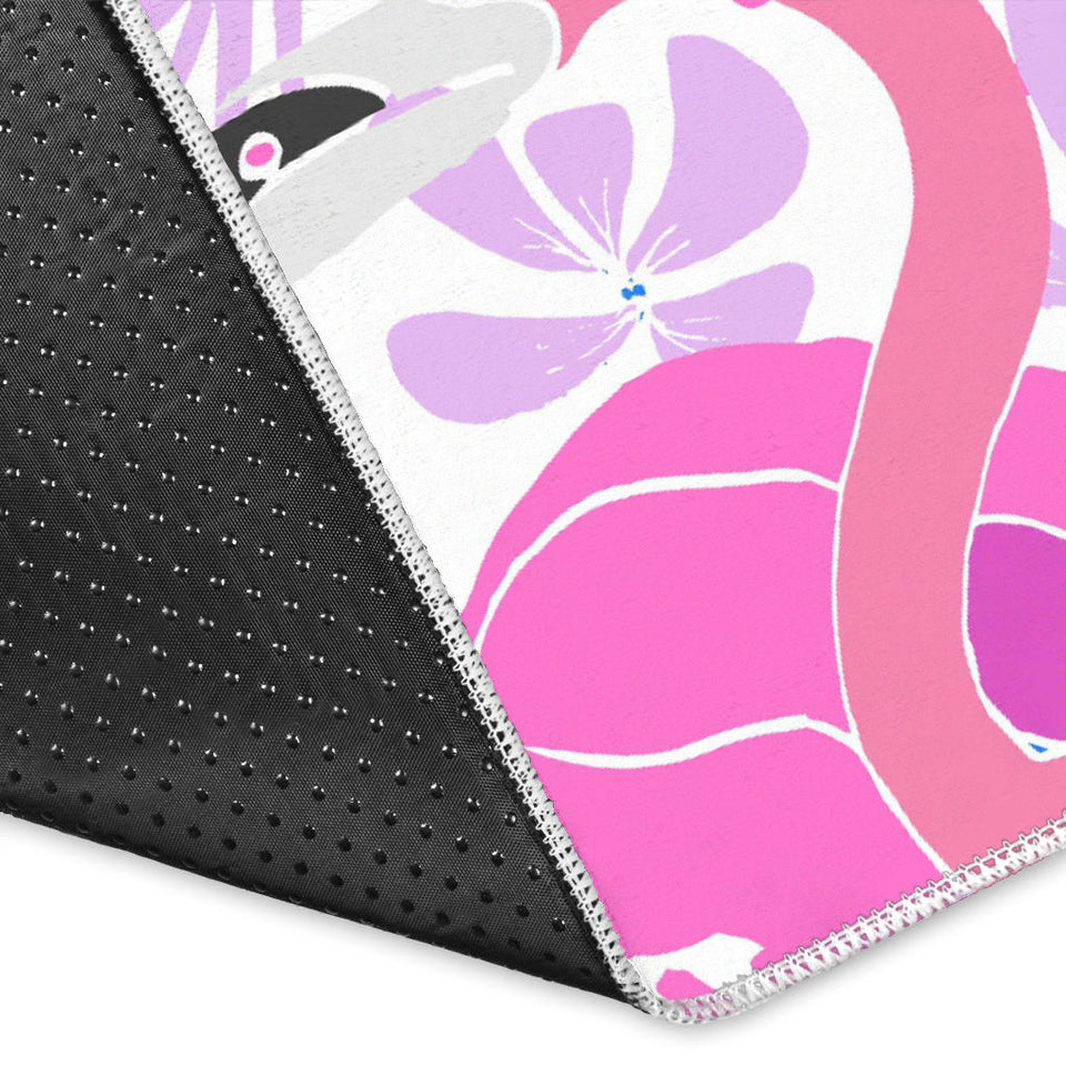Pink Flamingo Flower Pattern Area Rug