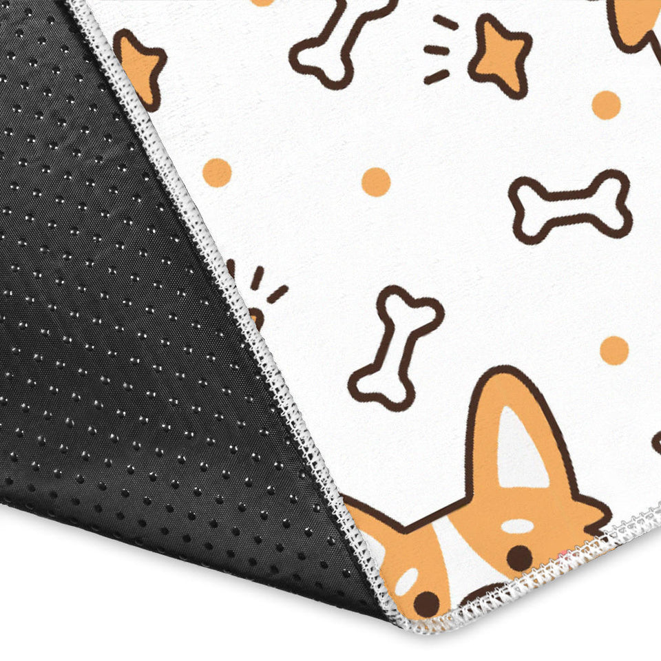 Cute Corgi Heart Star Bone Pattern Area Rug