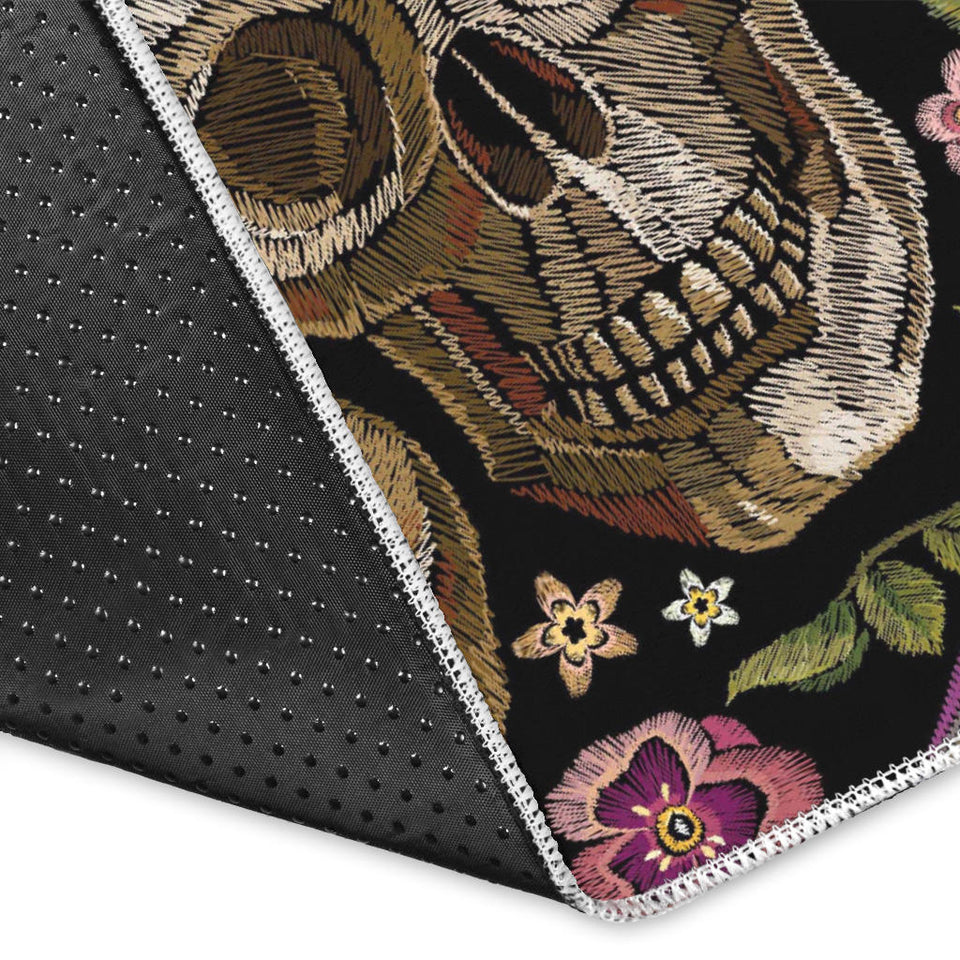 Skull Rose Humming Bird Flower Pattern Area Rug