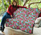 Beagle Muzzles Turquoise Paint Splashes Pink Pattern Premium Quilt