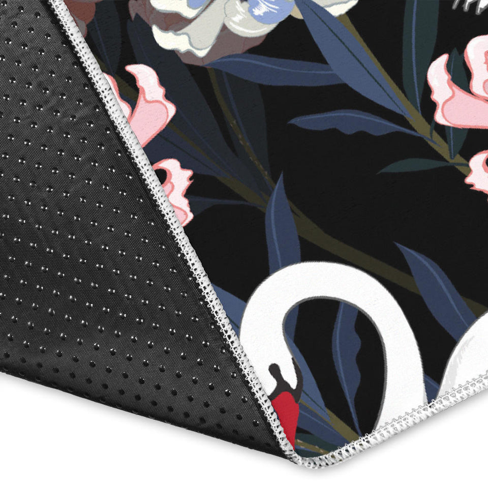 White Swan Blooming Flower Pattern Area Rug