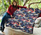 Blue Red Dragon Cloud Pattern Premium Quilt