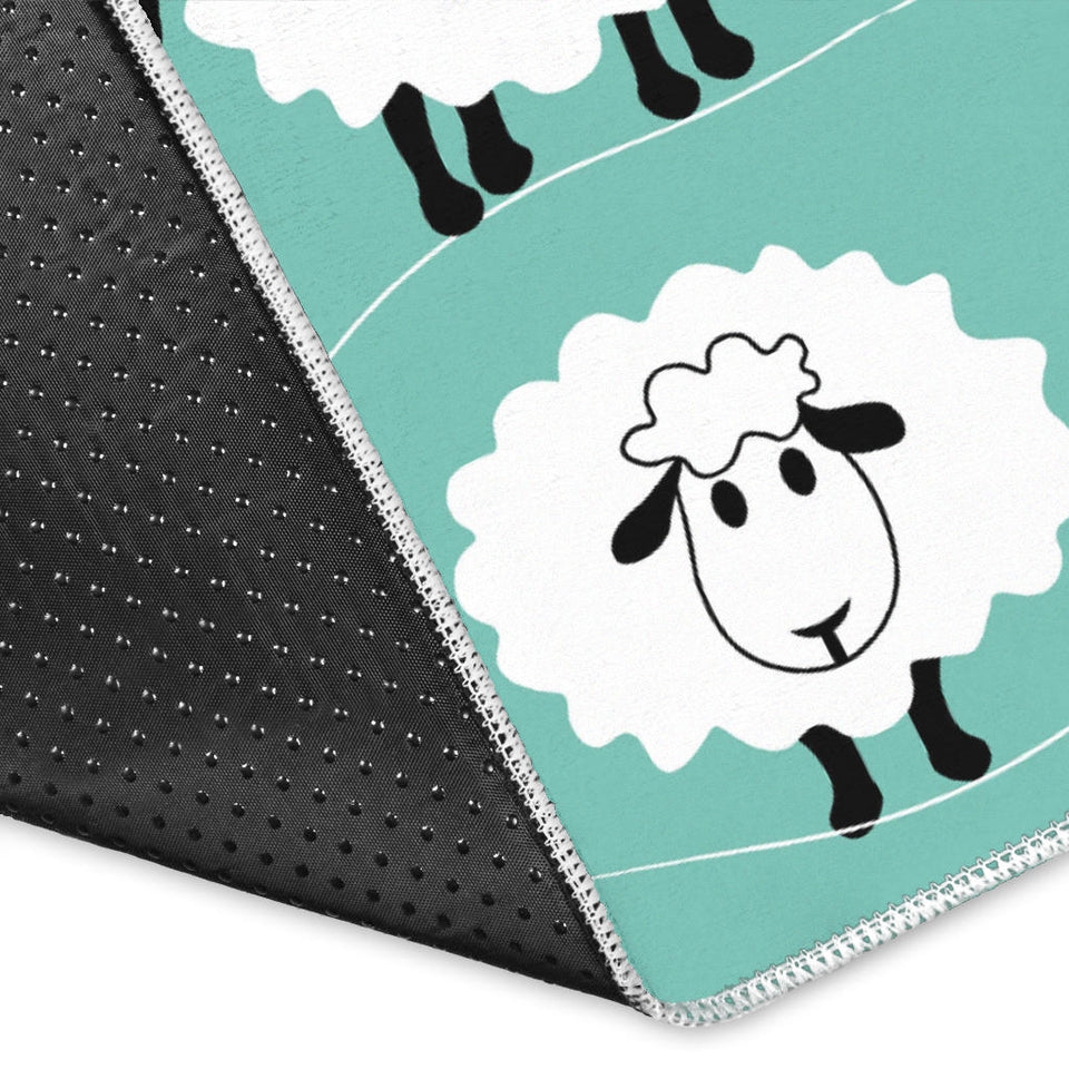 Cute Sheep Green Background Area Rug