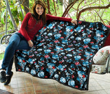 Skull Flower Roses Leave Pattern Premium Quilt