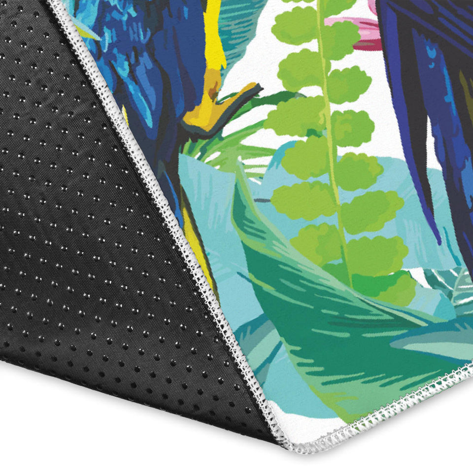 Colorful Parrot Exotic Flower Leaves Area Rug