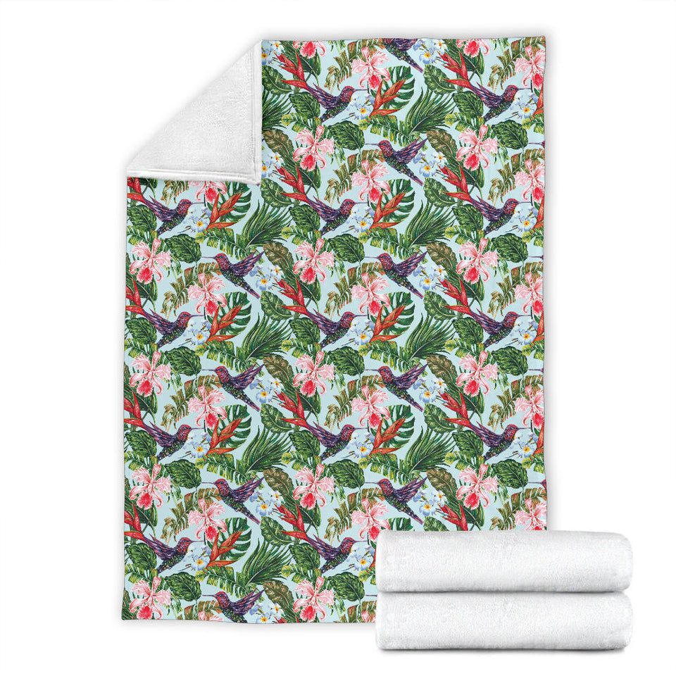 Hummingbird Pattern Print Design 05 Premium Blanket