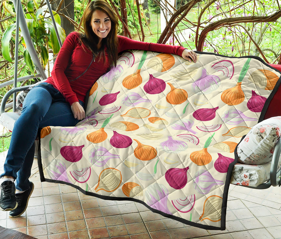 Onion Garlic White Red Pattern Premium Quilt
