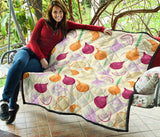 Onion Garlic White Red Pattern Premium Quilt