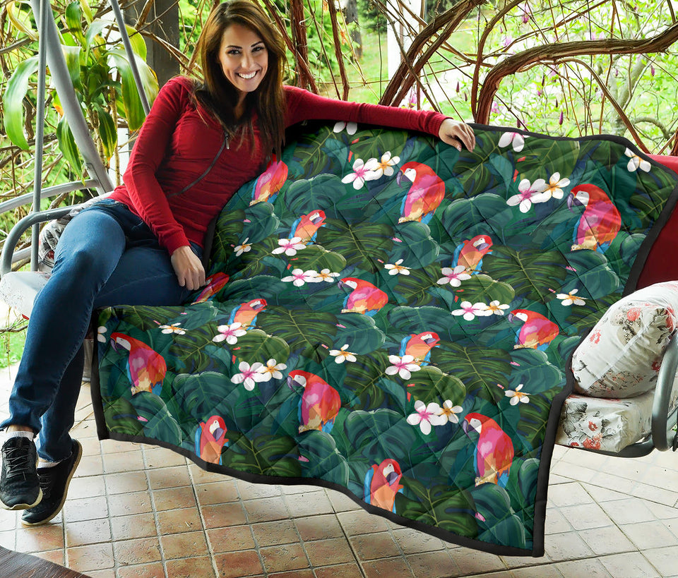 Parrot Palm Tree Leaves Flower Hibiscus Pattern Premium Quilt